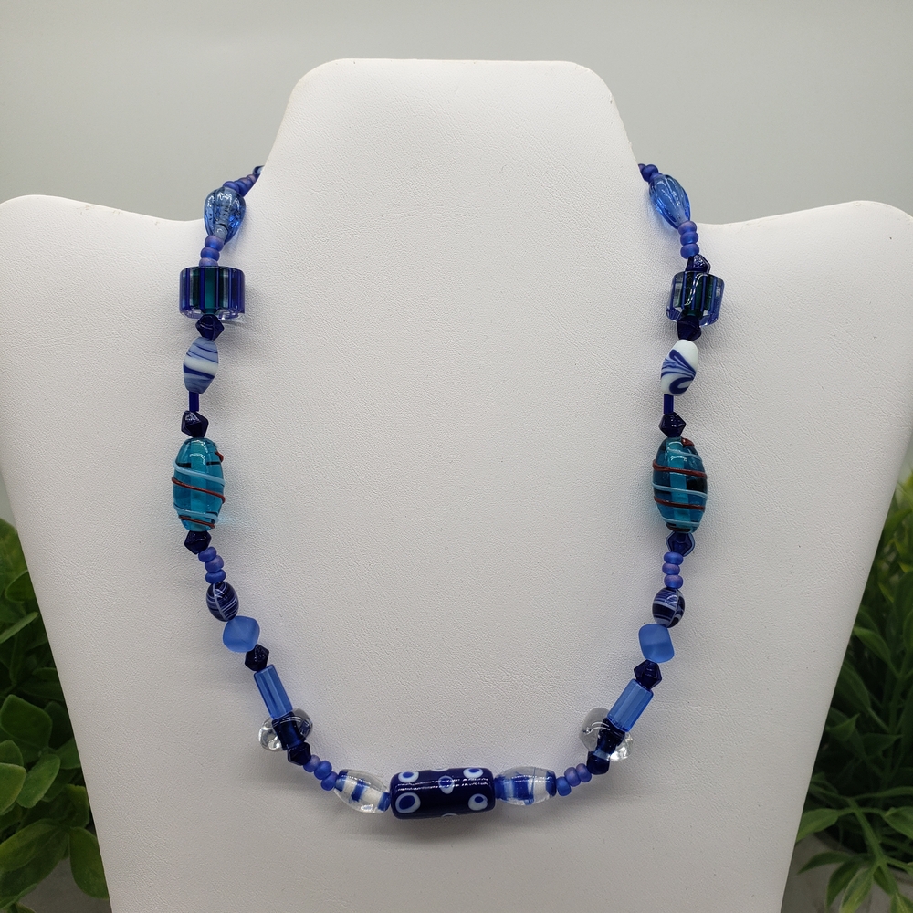 Blue Red White Beaded Fashion Necklace